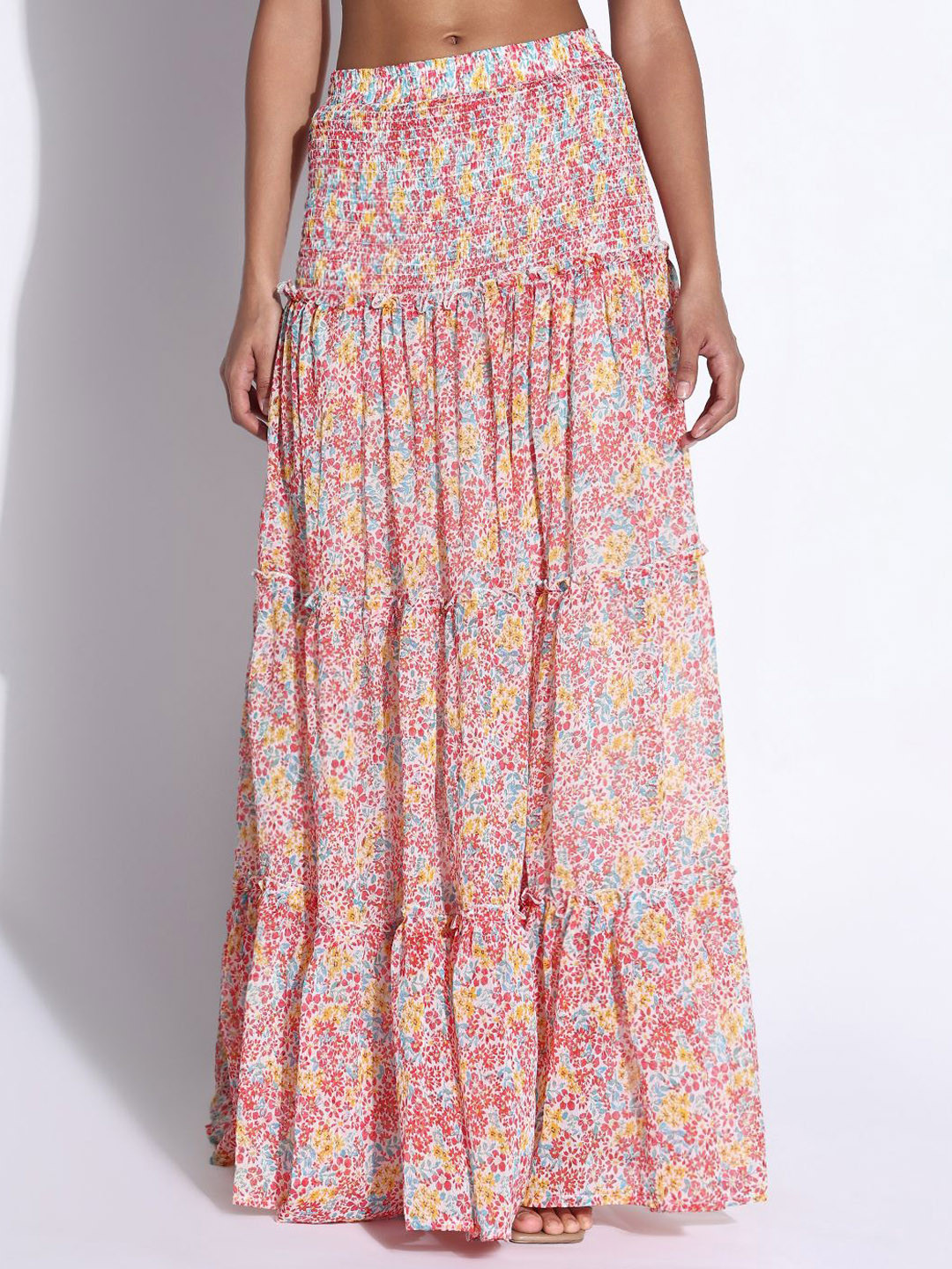 SHOWOFF Floral Printed Tiered Maxi Skirt