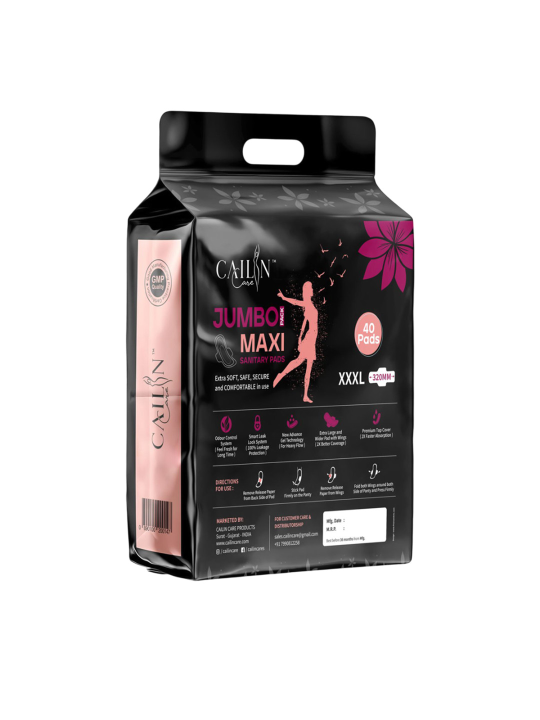 Cailin Care Jumbo Heavy Flow Protection Night Use Maxi Sanitary Pads - XXXL - 40 Pads