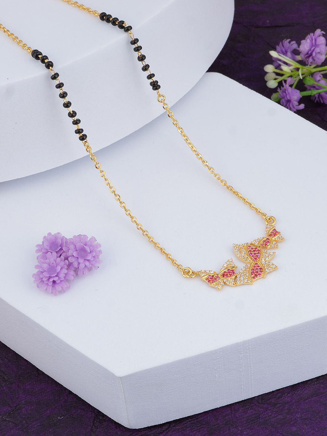 MAIRA Swiss 937 Sterling Silver Gold-Plated Crystals & Zircon Studded Mangalsutra