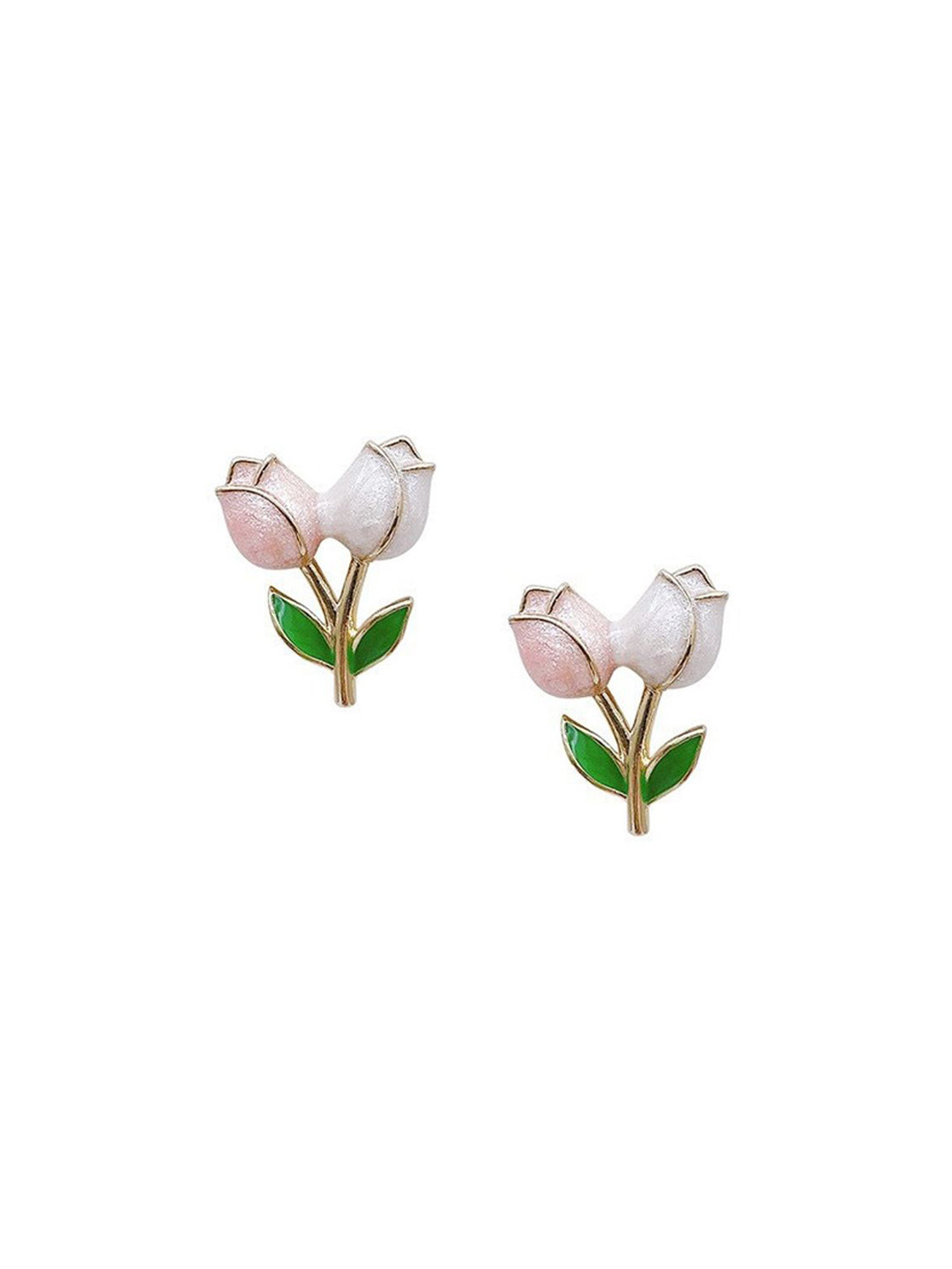 FIMBUL Stainless Steel Gold-Plated Floral Tulip Pink Studs