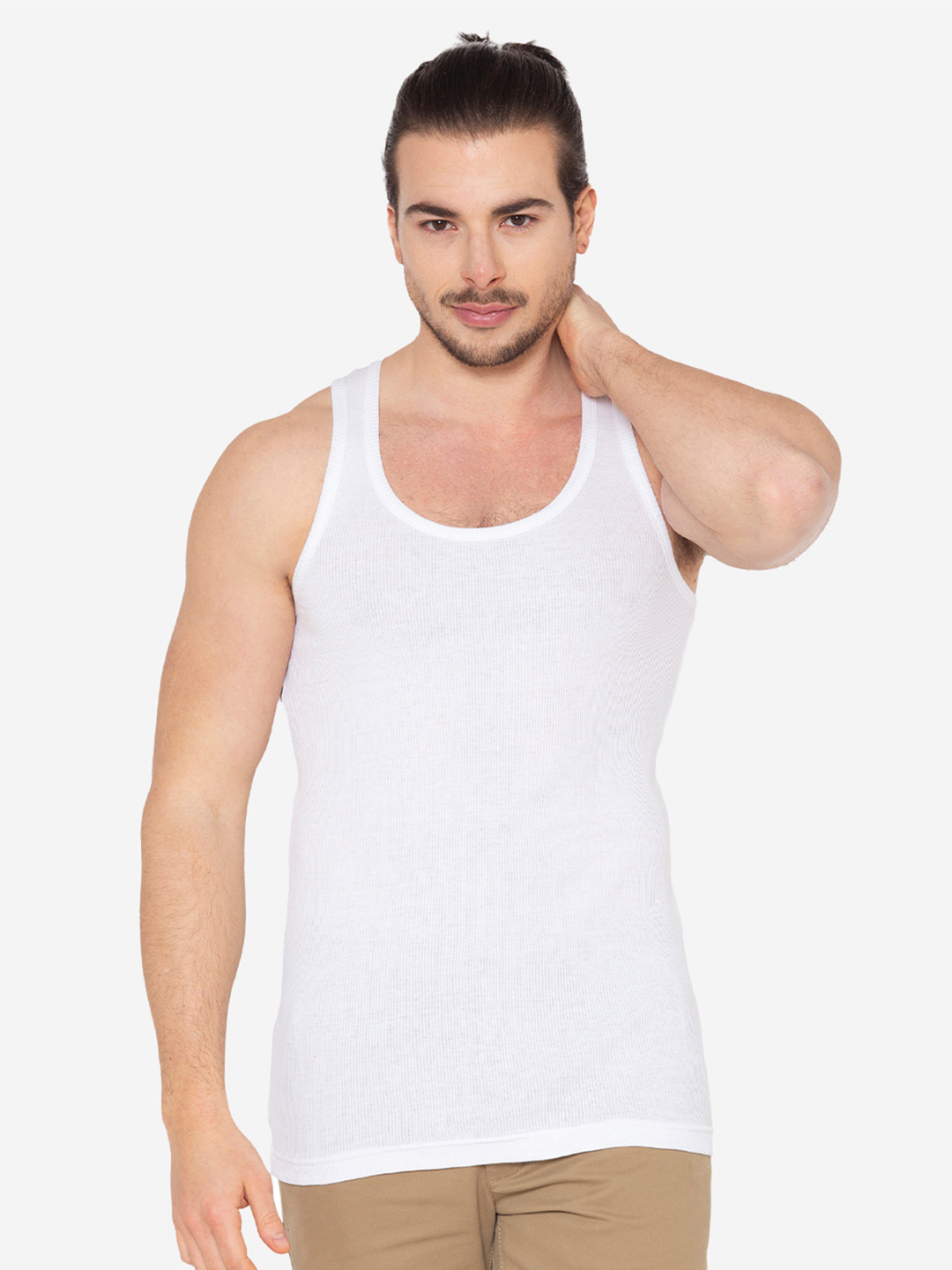 GROVERSONS Paris Beauty Men Pack Of 2 Cotton Ribbed Round Neck Innerwear Vests