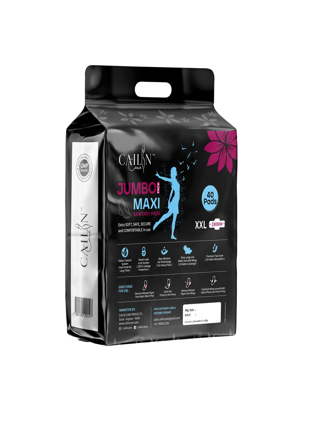 Cailin Care Jumbo Wide Coverage Maxi Sanitary Pads - XXL - 40 Pads