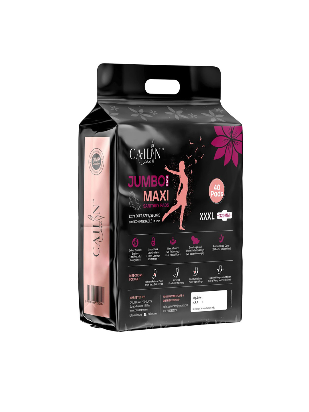 Cailin Care Jumbo Day & Night Protection Extra Large Maxi Sanitary Pads - XXXL - 40 Pads