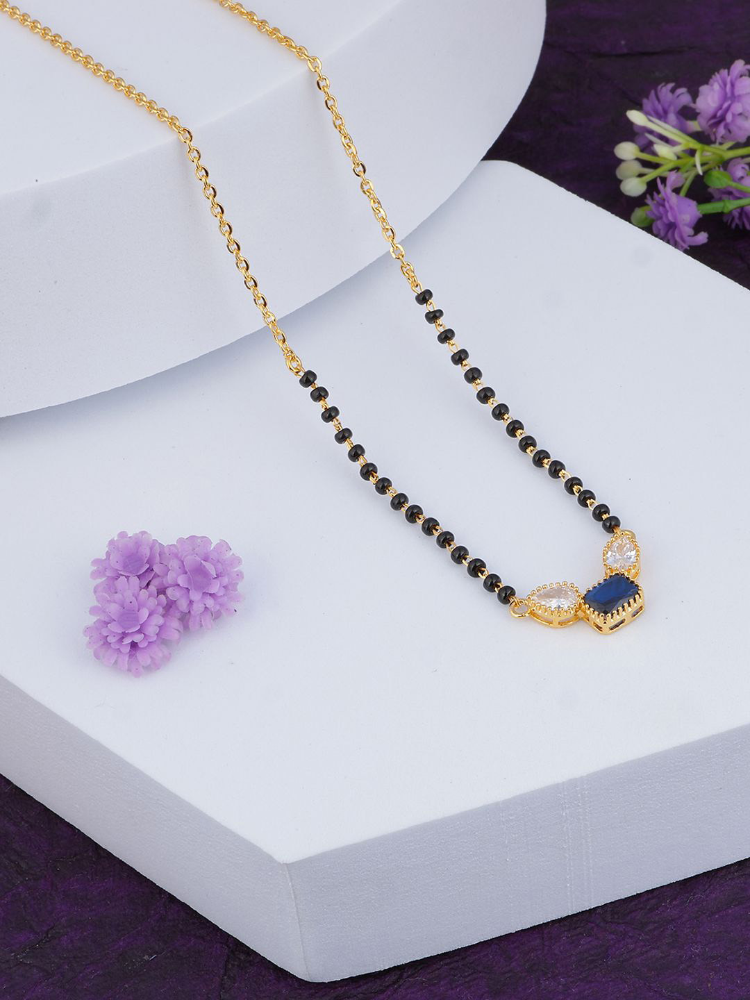 MAIRA 934 Sterling Silver Gold-Plated Crystals & Zircon Studded Mangalsutra