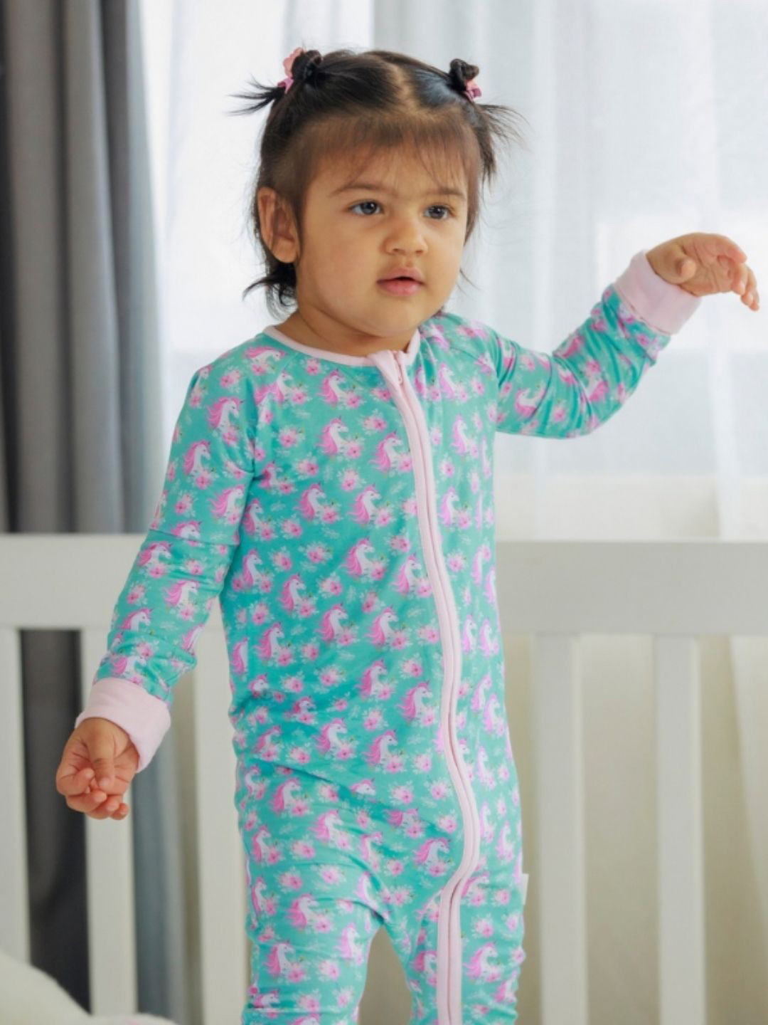 THE PLUSH CLUB Infants Unicorn Dreamland Printed Round Neck Rompers