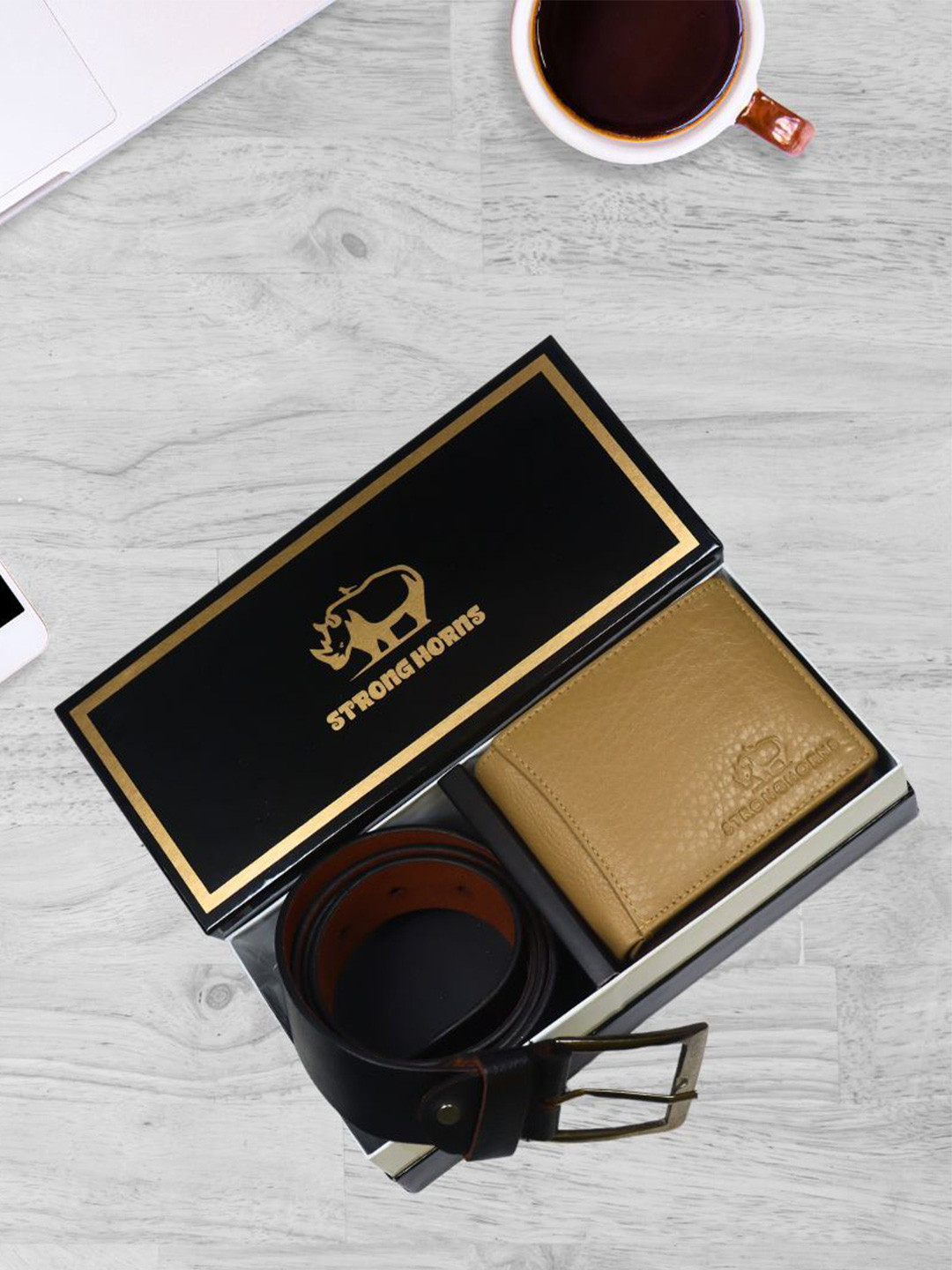 STRONG HORNS Men Belt & Wallet Gift Set