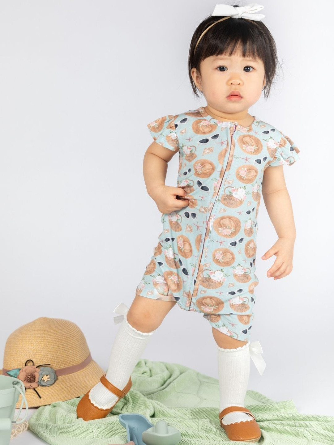 The Plush Club Infants Beach Printed Round Neck Rompers
