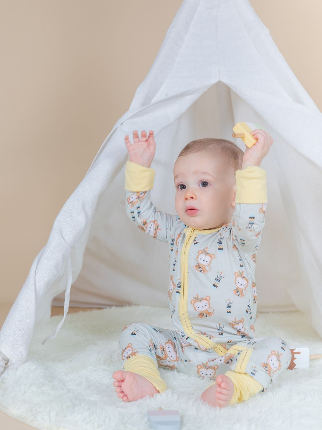 THE PLUSH CLUB Infants Monkey Animal Round Neck Printed Rompers