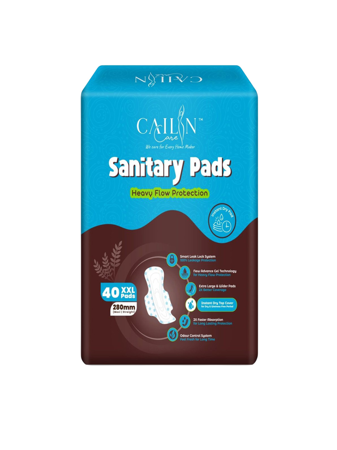 Cailin Care Leakage Free Heavy Flow Protection Soft Cotton Sanitary Pads - XXL - 40 Pads