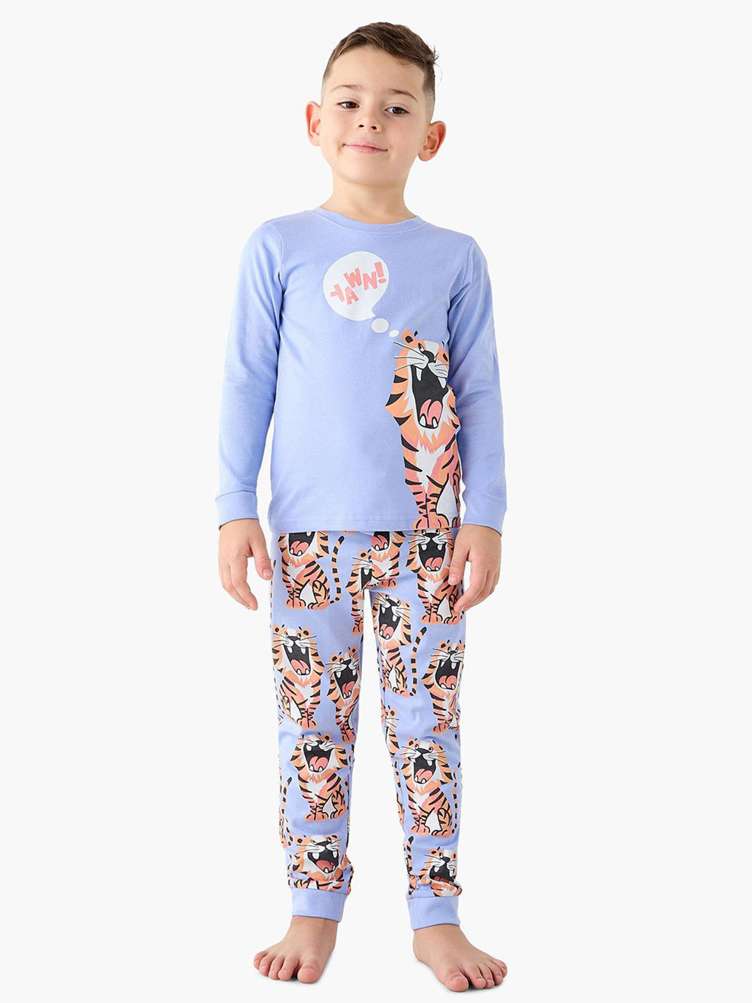 Juniors by Babyshop Boys Tiger Printed Long Sleeves Pure Cotton T-Shirt With Jogger