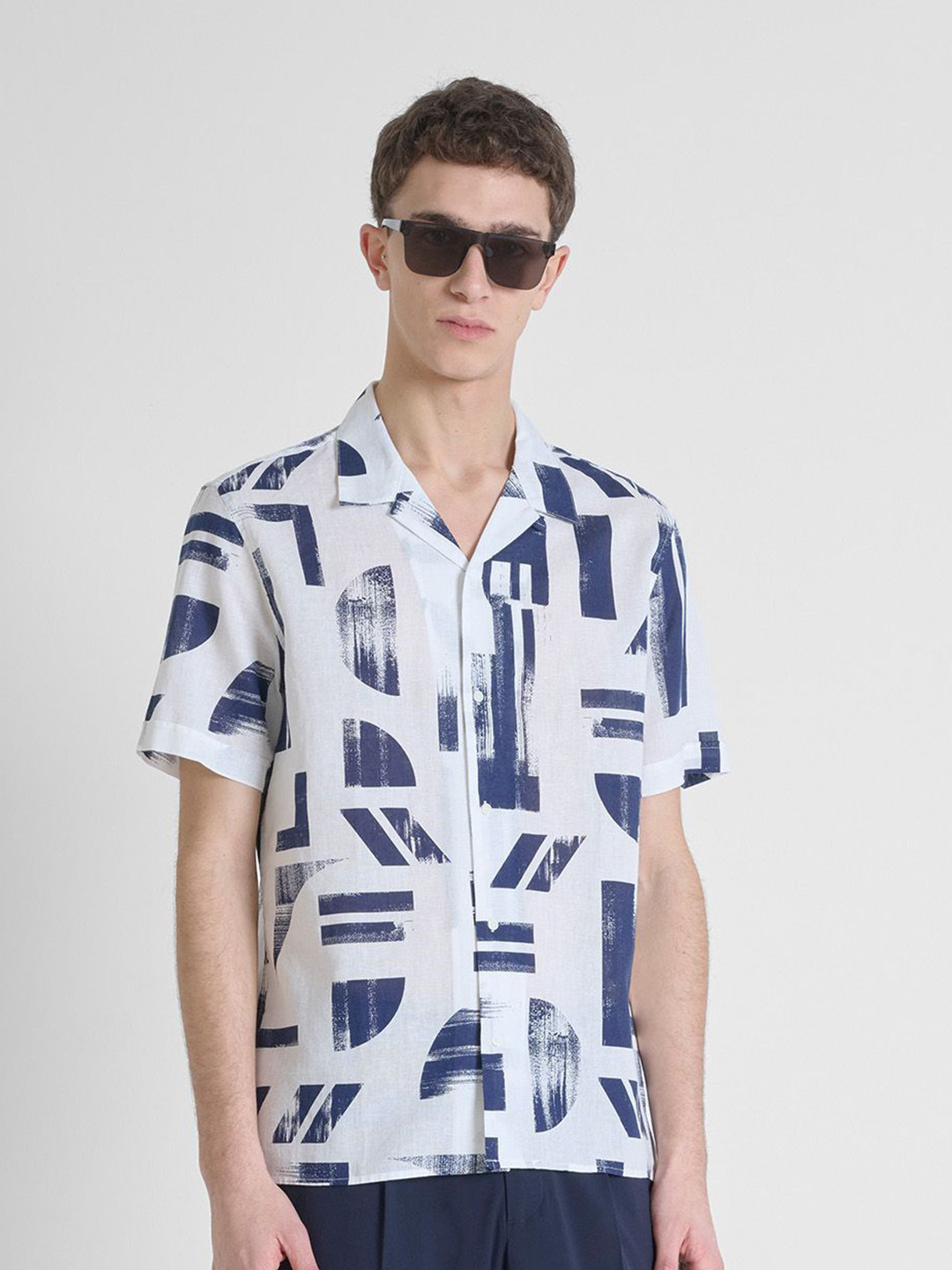 Antony Morato Men Geometric Printed Cuban Collar Casual Shirt