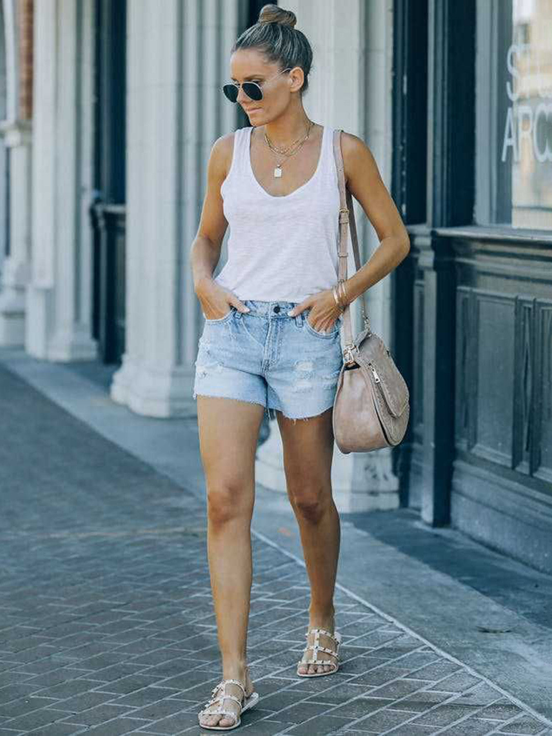 DressBerry Women High-Rise Slim Fit Distressed Cotton Denim Shorts