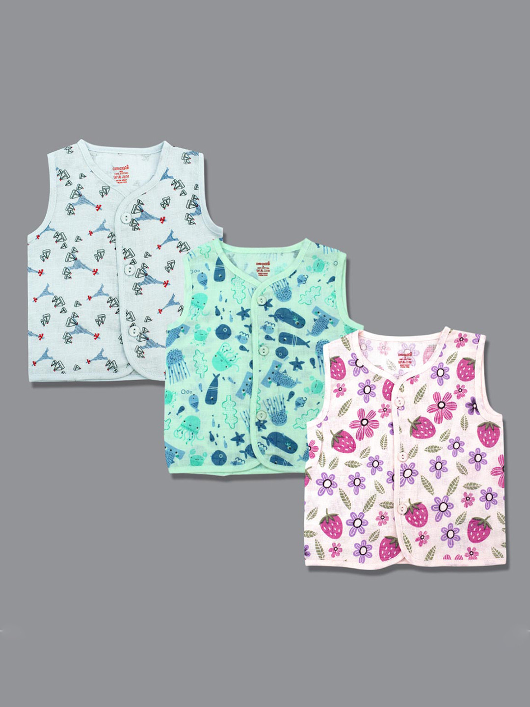 Born Babies Infants Pack Of 3 Printed Organic Cotton Jhablas JBT250648C3
