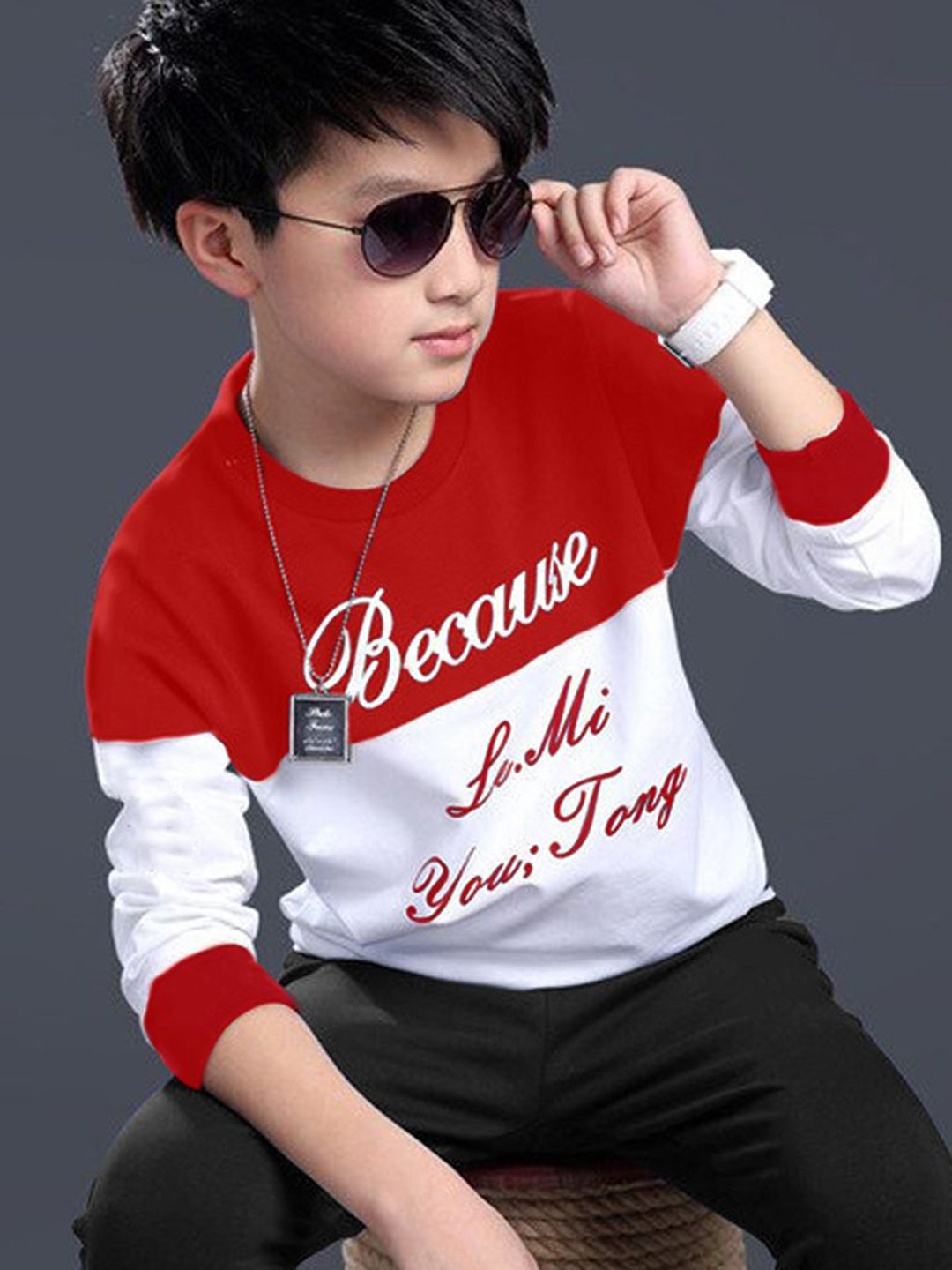 MYEONN Boys Typography Printed T-shirt