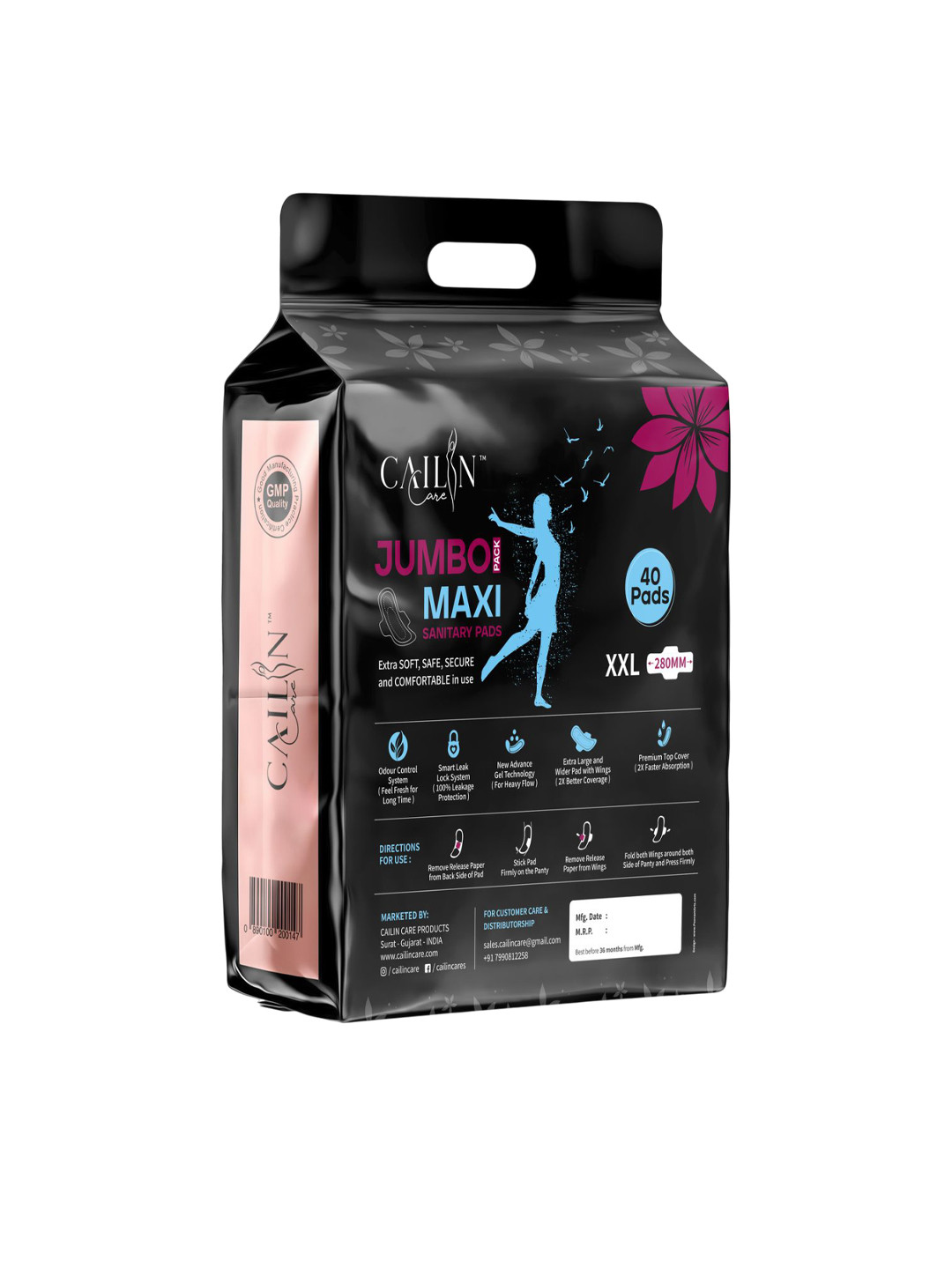 Cailin Care Jumbo Maxi Leakproof Organic Cotton Sanitary Pads - XXL - 40 Pads