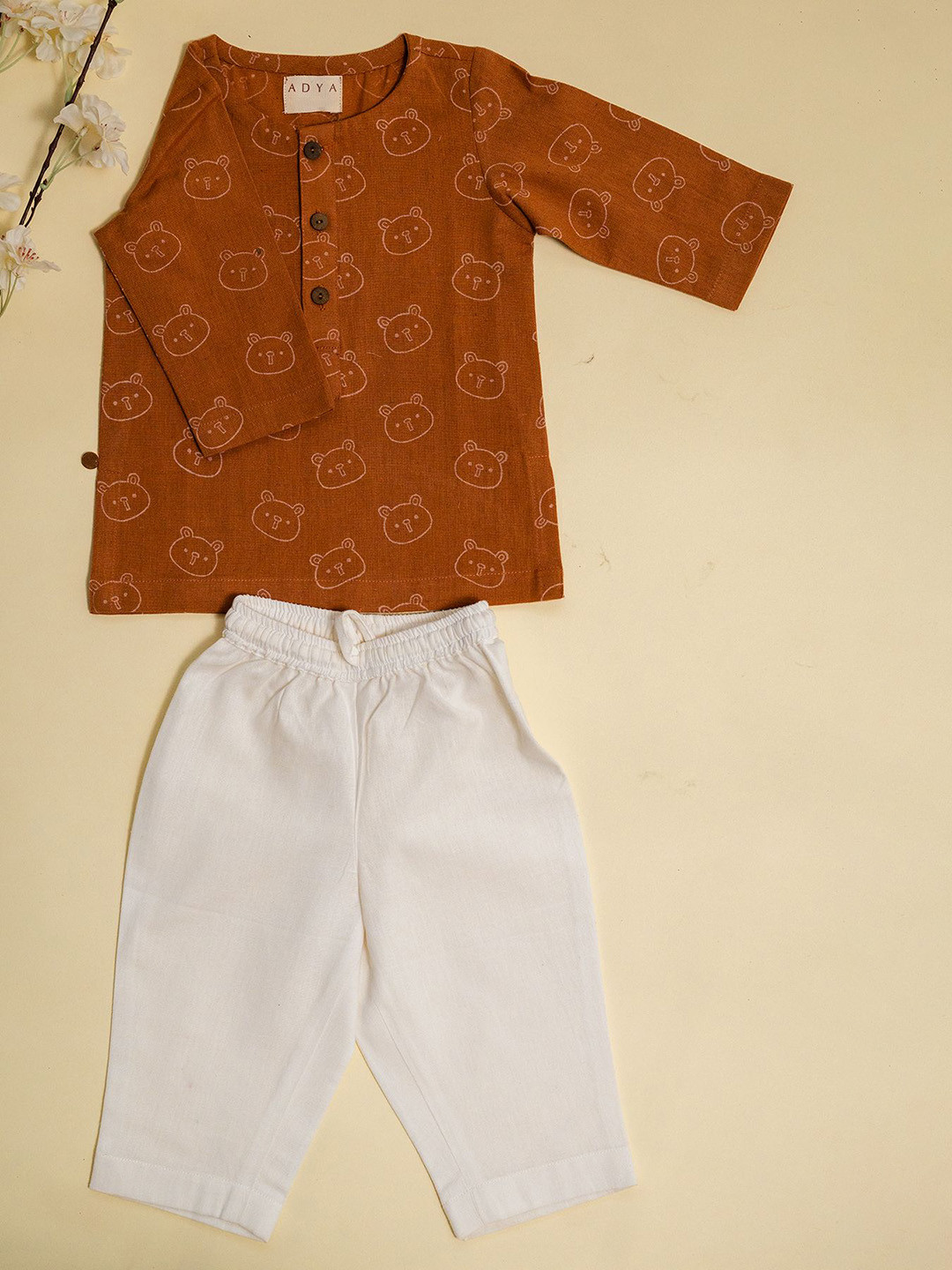 ADYA Kids Animal Printed Panelled Pure Cotton Kurta with Trousers