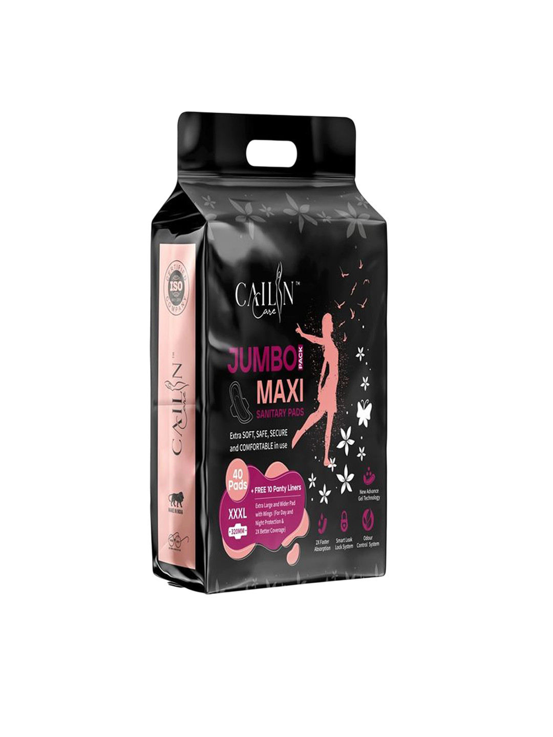 Cailin Care Jumbo Maxi Leakproof Organic Cotton 40 Sanitary Pads & 10 Panty Liners - XXXL