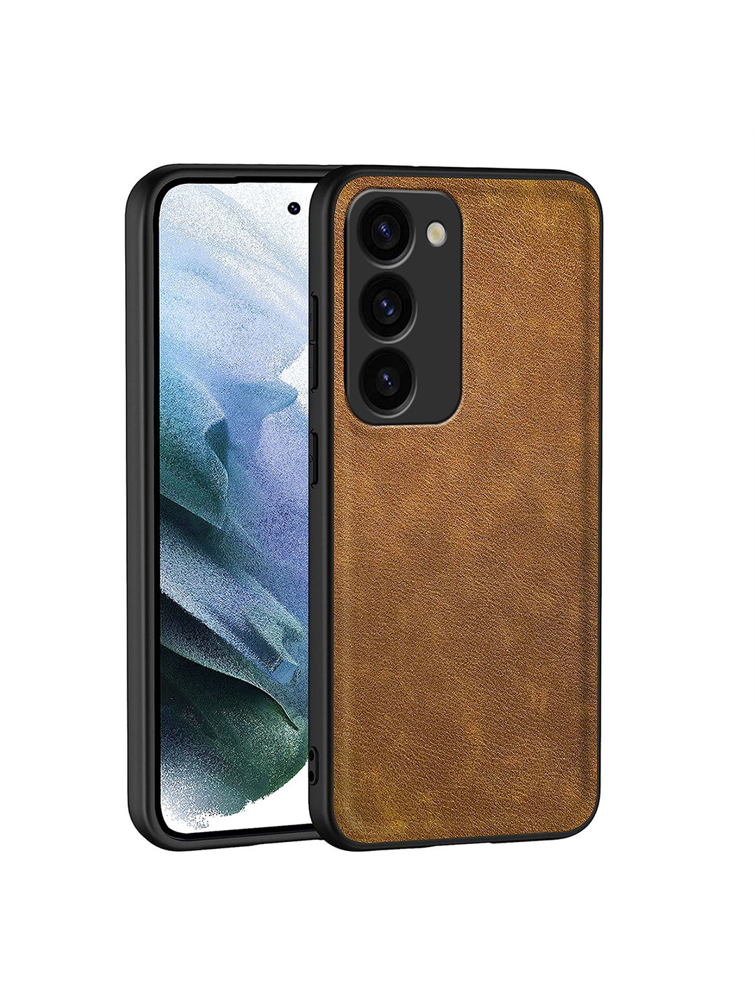 LIRAMARK Brown for Samsung Galaxy S23 Plus PU Leather Flexible Back Cover Case 6.6 inch