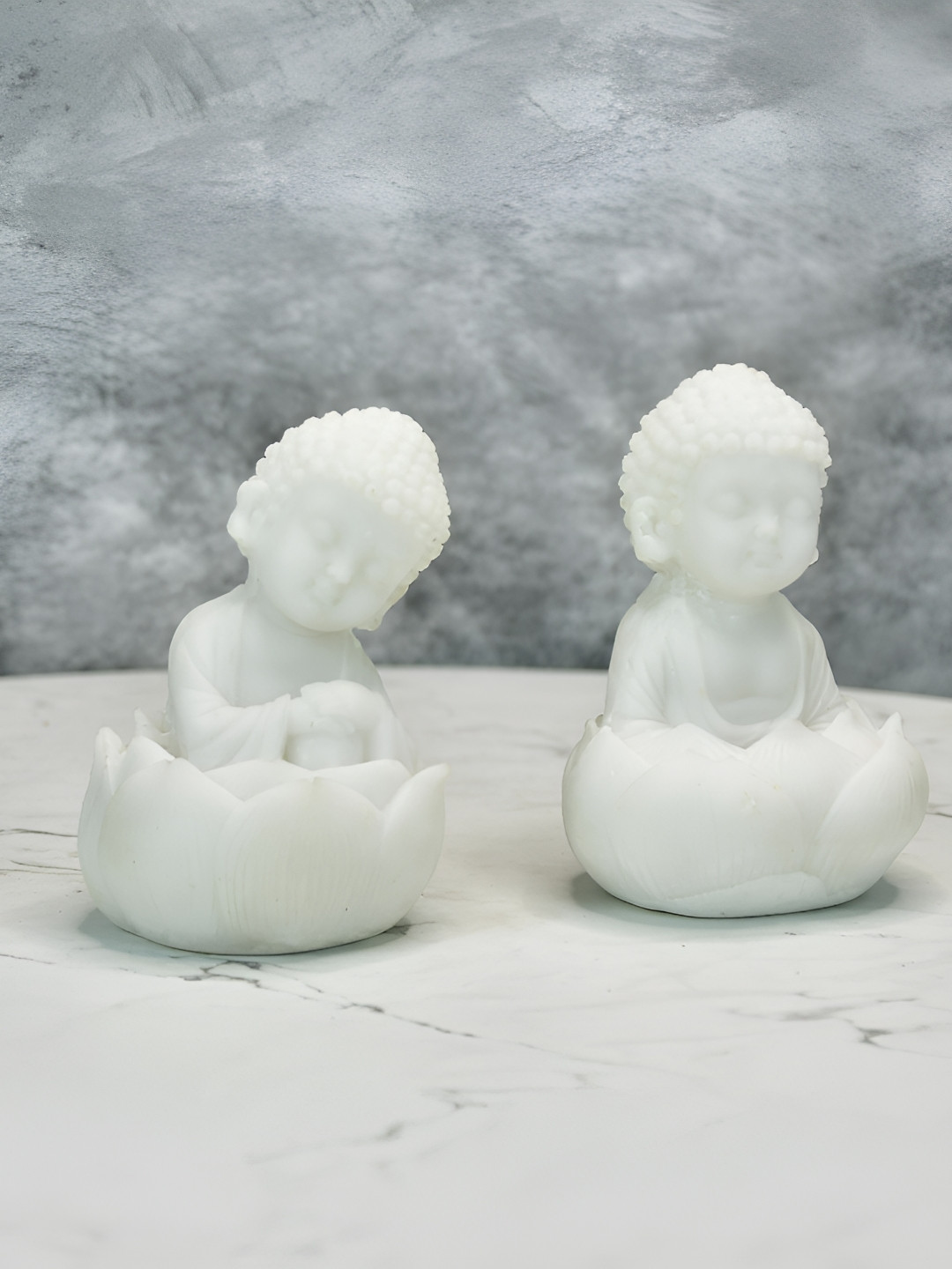SOWPEACE Baby Monk Set White Polyresin Matte Living Room Set of 2 Small Showpieces - 4.5 Inches