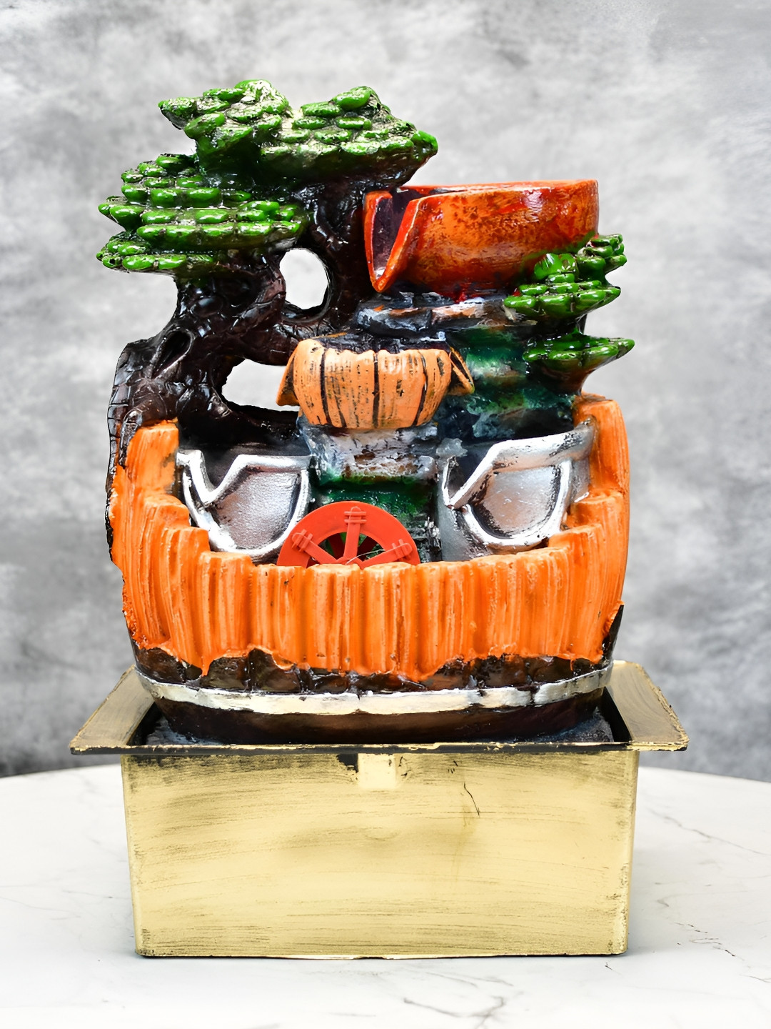 SOWPEACE Orange Colored & Green Zen Ripple Serenity Fountain