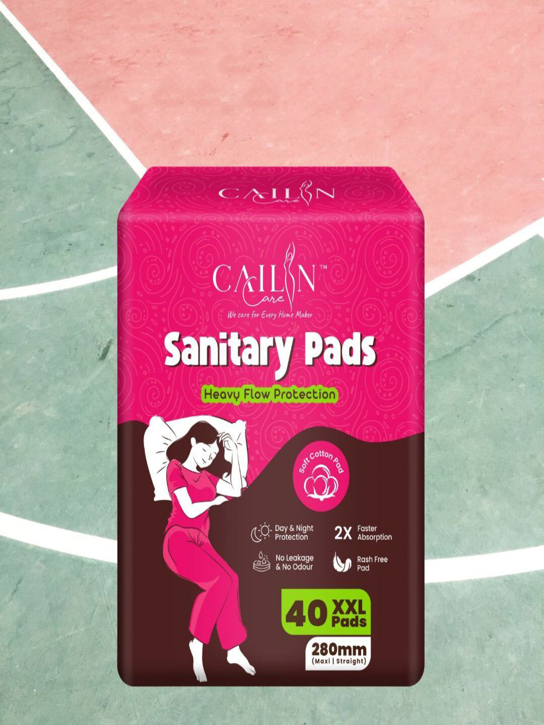 Cailin Care Heavy Flow Protection Soft Cotton Rash Free Sanitary Pads - XXL - 40 Pads