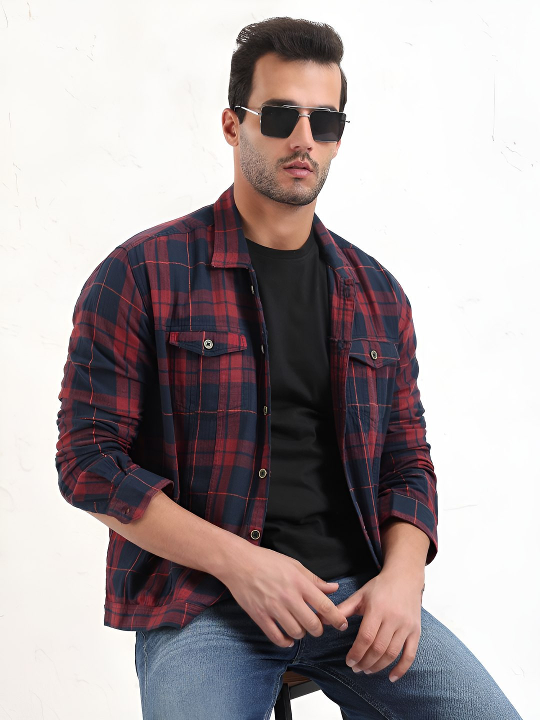 SHOWOFF Cotton Checked Shirt Collar Slim Fit Shackets