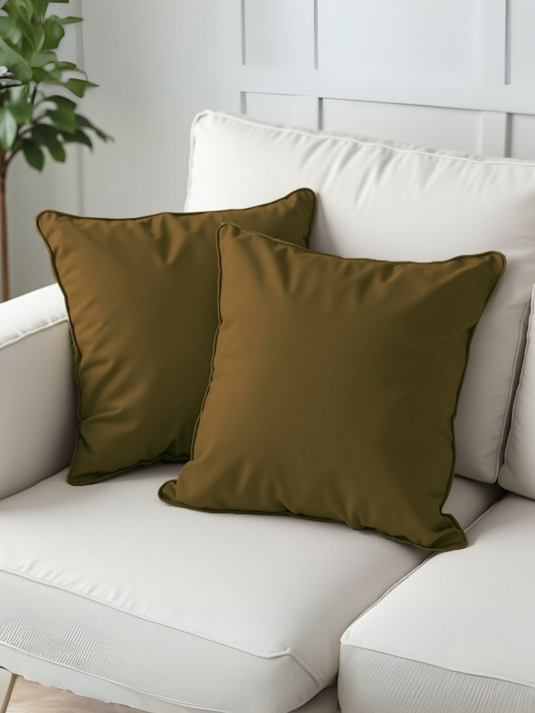 Aurave Coffee Brown Cotton Breathable 2 Piece Square Cushion Covers - 18 x 18 Inches
