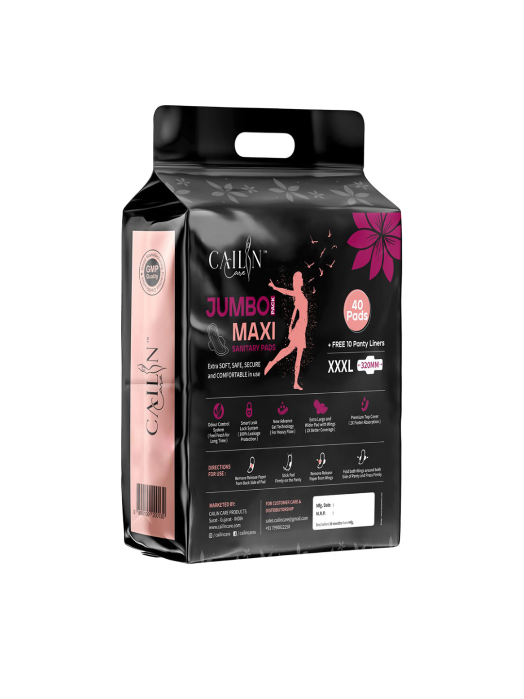 Cailin Care Jumbo Maxi Leakproof Organic Cotton 40 Sanitary Pads & 10 Panty Liners - XXXL