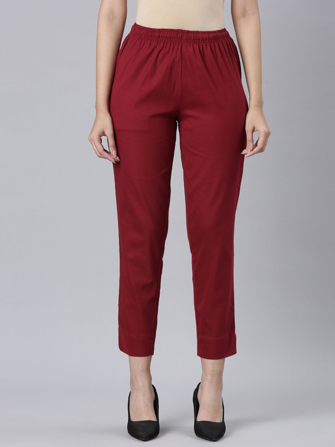 Go Colors Women Relaxed Fit Slip-On Pleated Trousers