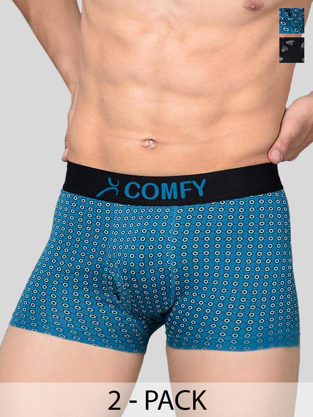 AMUL COMFY Pack Of 3 Printed Breathable Trunks-ACM101BTRNK-BK-BL-GY-80-PO3