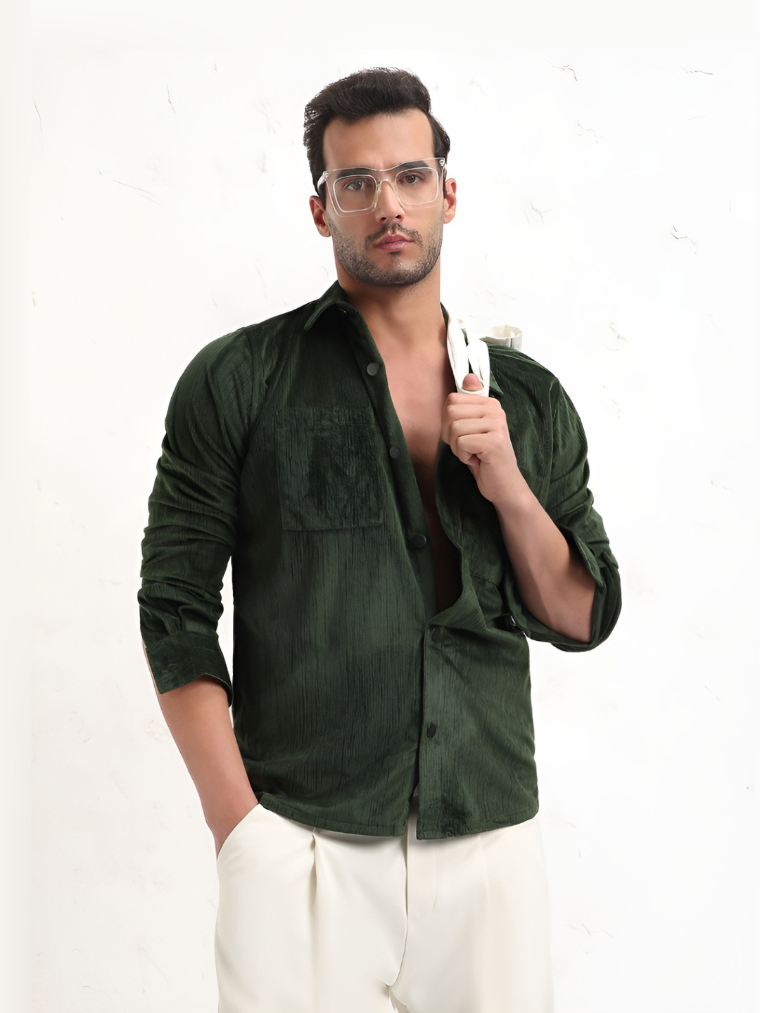 SHOWOFF Spread Collar Corduroy Slim Fit Shacket