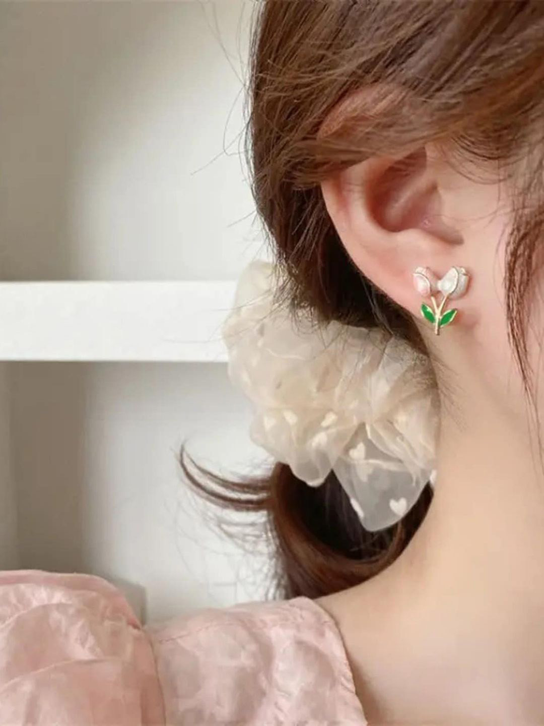 FIMBUL Stainless Steel Gold-Plated Floral Tulip Pink Studs