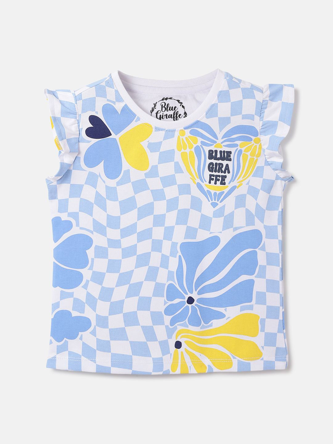 Blue Giraffe Girls Checked Pure Cotton Tank Top