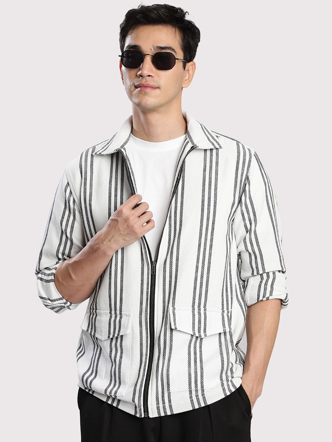 IVOC Men Striped Open Front Jacket