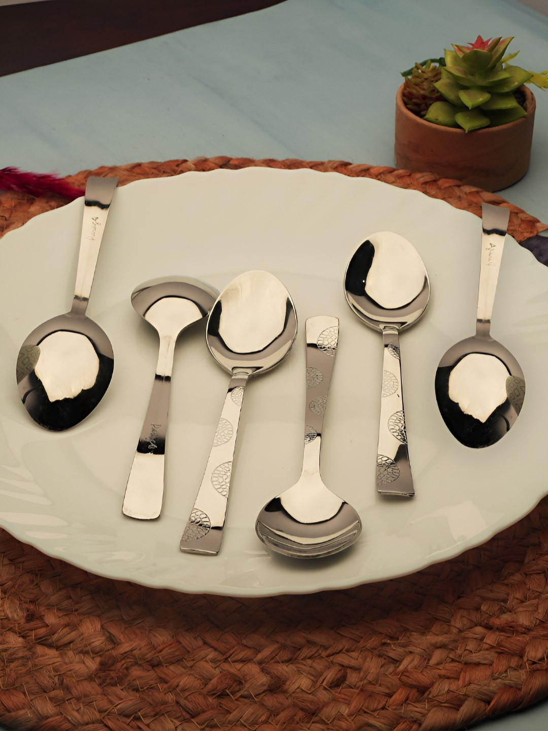 Parage Moonpress 6 Pieces Silver-Toned Stainless Steel Table Spoon