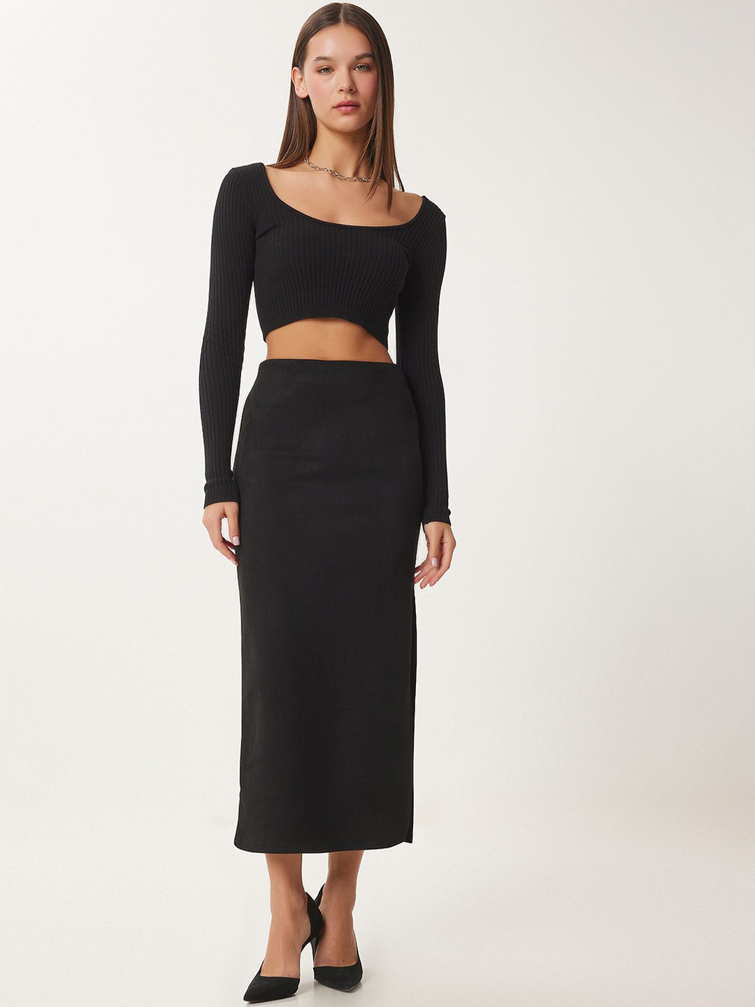 Happiness istanbul Pencil Side Slit Maxi Skirt