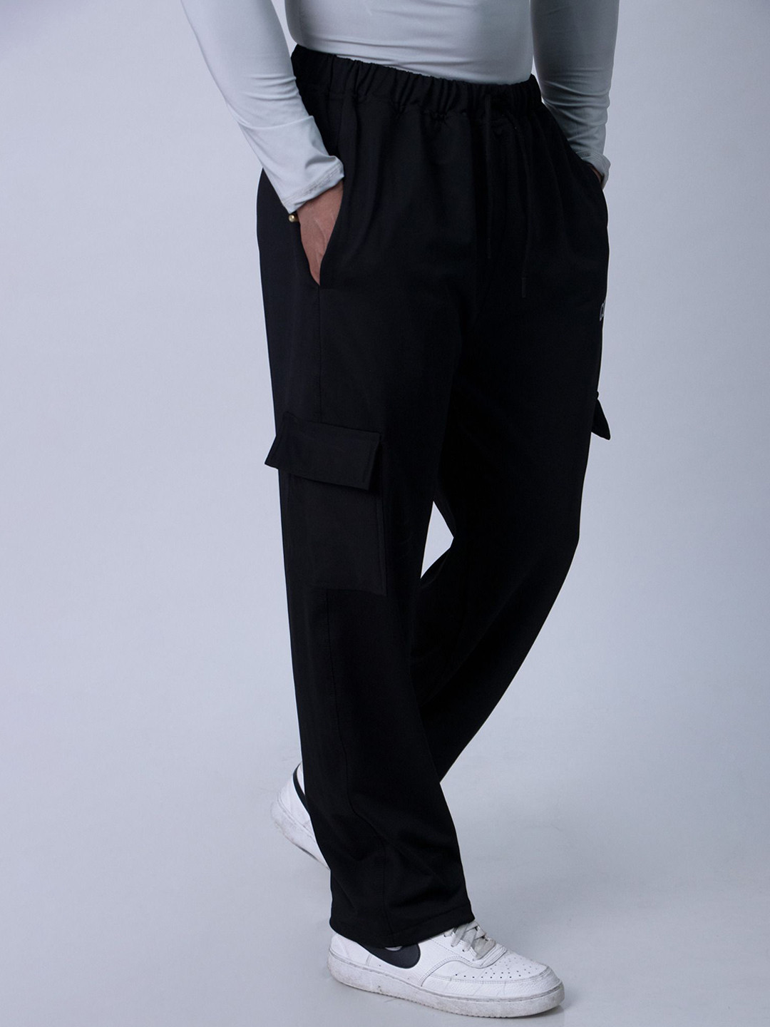 Coitonic Men Brand Logo Printed Relaxed Dri-FIT Cargo Track Pants