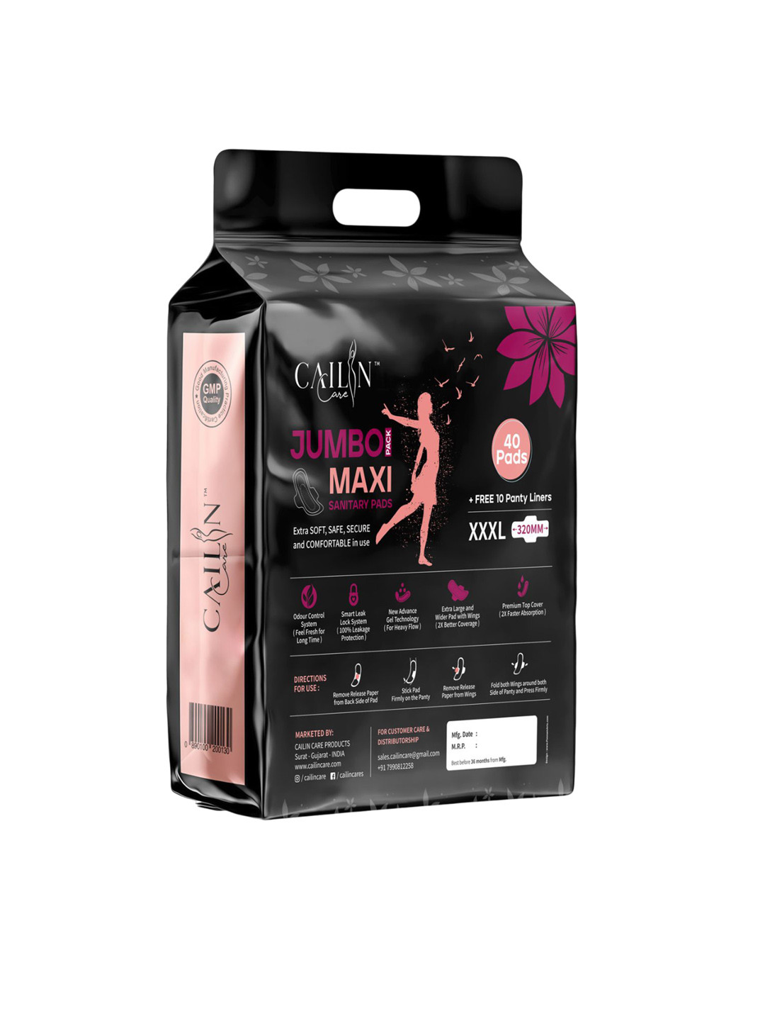 Cailin Care Jumbo Maxi Heavy Flow Sanitary Pads With 10 Panty Liners - XXXL - 40 Pads