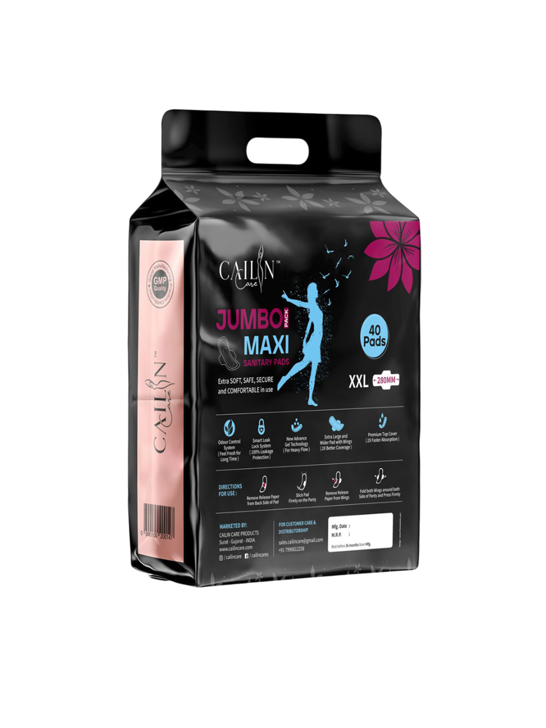 Cailin Care Jumbo Anribacterial Extra Large & Wider Maxi Sanitary Pads - XXL - 40 Pads