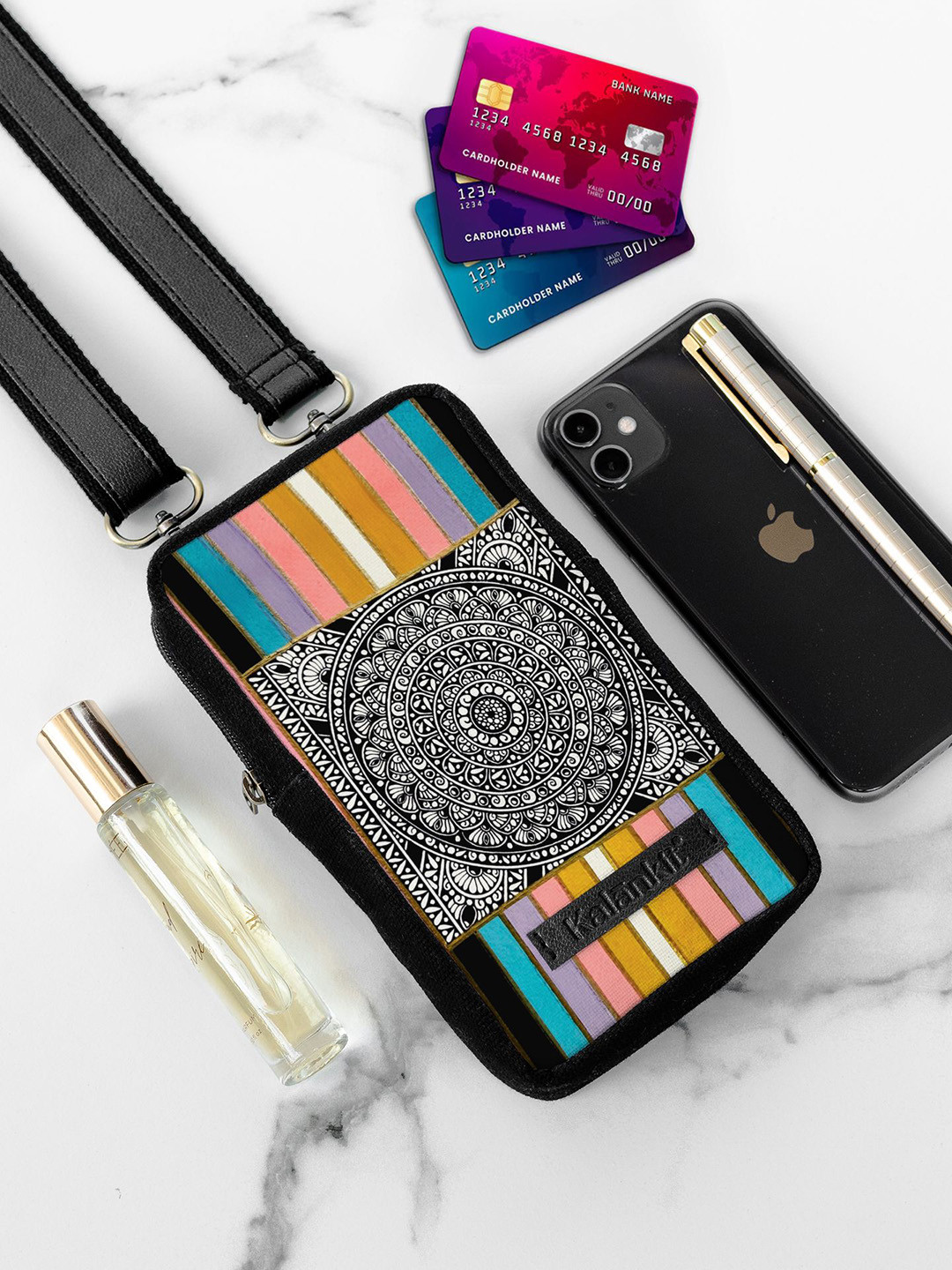 Kalankit Geometric Printed Mobile Sling Pouch