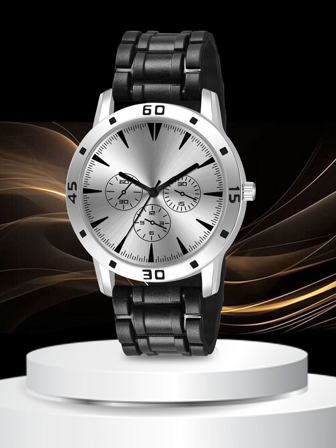 HDFCREATION Men Dial & Textured Straps Analogue Watch Silver-1002