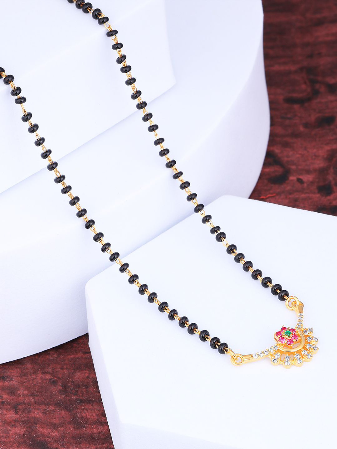 MAIRA Swiss 942 Sterling Silver Gold Plated Crystals & Zircon Studded Mangalsutra