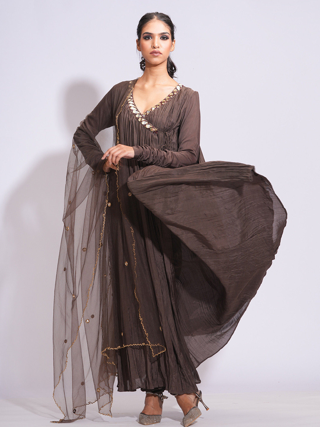 Shruti S Angrakha Mirror Work Pure Cotton Anarkali Kurta With Churidar And Dupatta