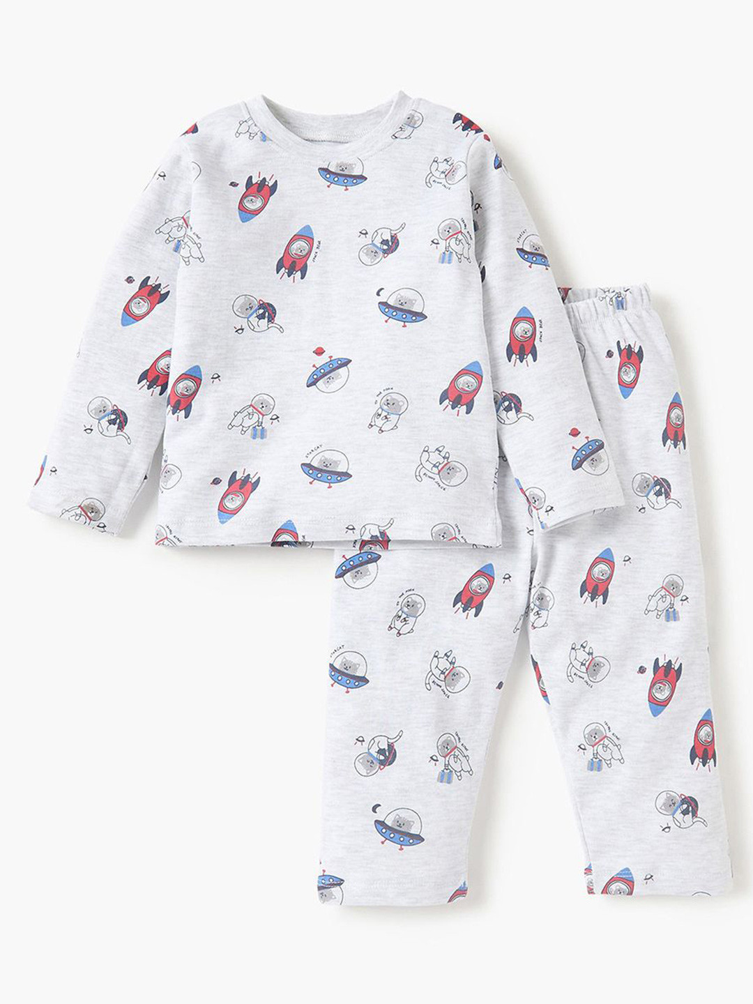 Juniors by Babyshop Boys Space Printed Long Sleeves Pure Cotton T-Shirt With Pyjama