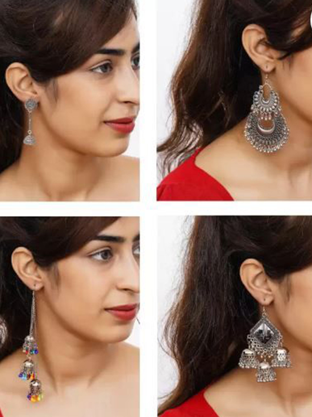 Yotog Mart Set Of 10 Silver-Plated Contemporary Chandbalis