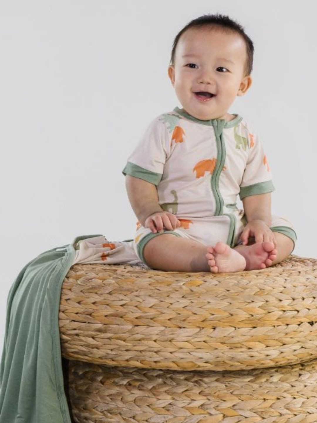 THE PLUSH CLUB Infants Dino Dreams Printed Round Neck Rompers