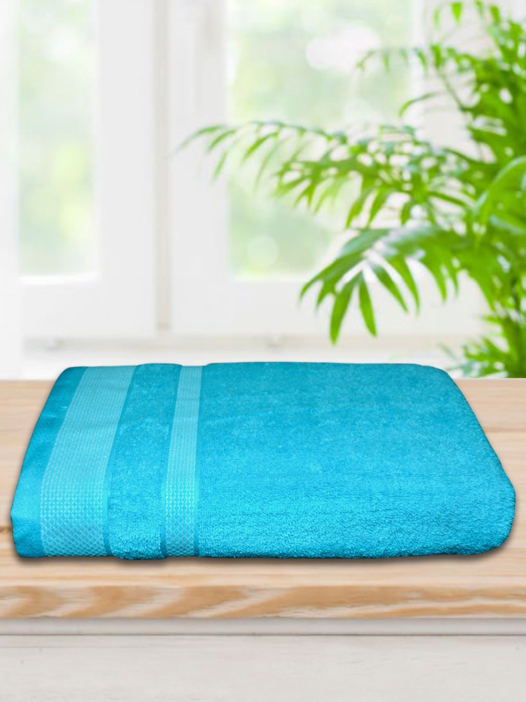 Myntra Elegant Homes Blue And White Striped 500 GSM Cotton Bath Towel