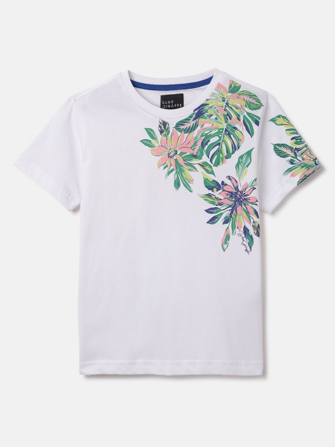 Blue Giraffe Boys Floral Printed Tropical Pure Cotton Applique T-shirt