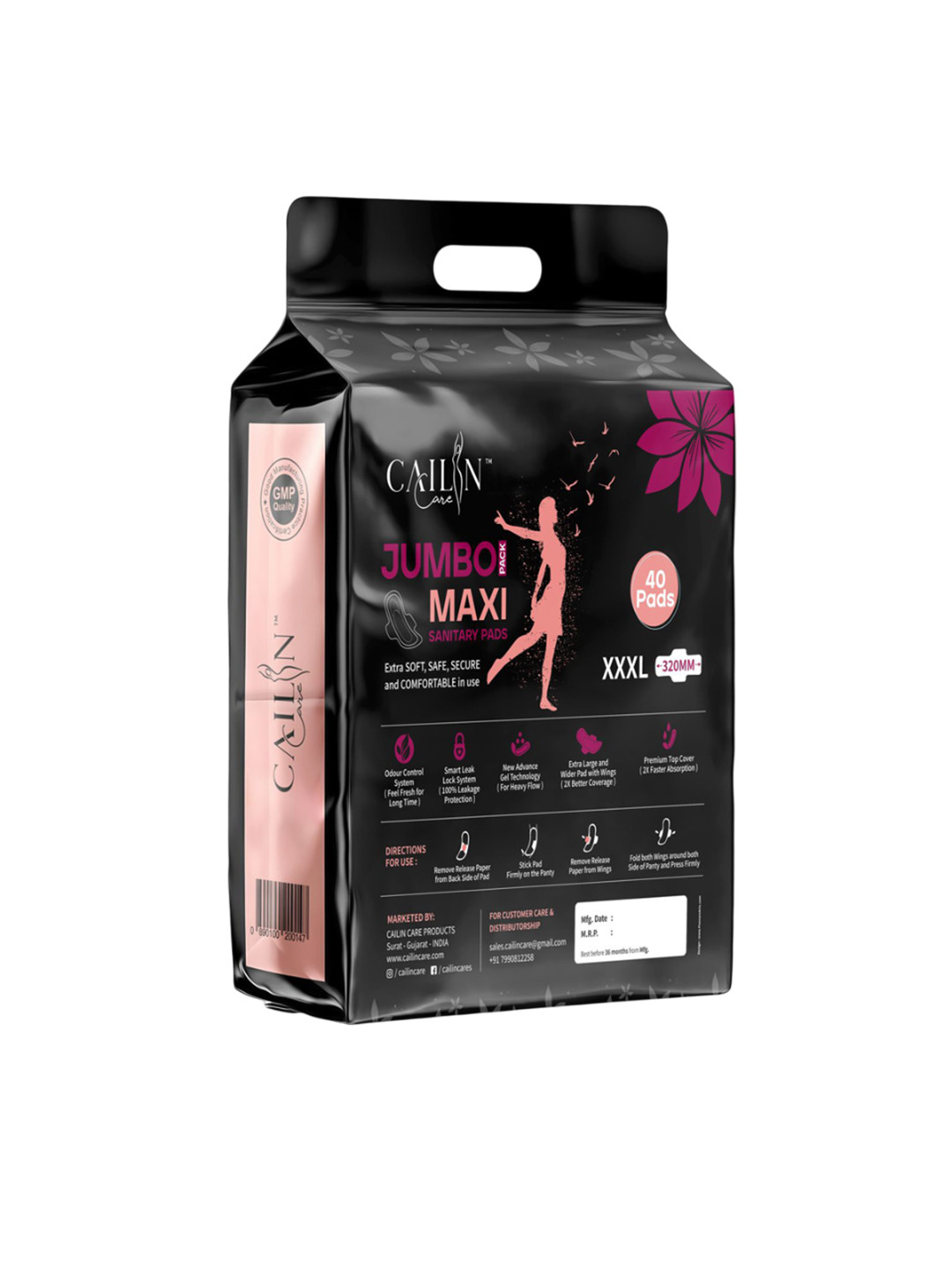 Cailin Care Jumbo Antibacterial Extra Dry & Large Maxi Sanitary Pads - XXXL - 40 Pads