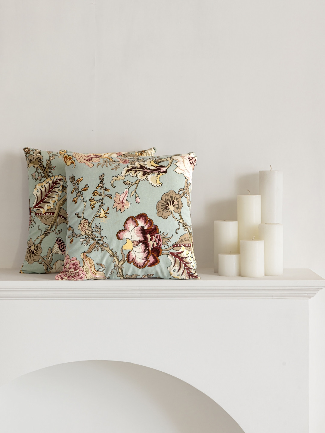Clasiko Green & Pink Floral 2 Piece Square Washable Cotton Cushion Covers
